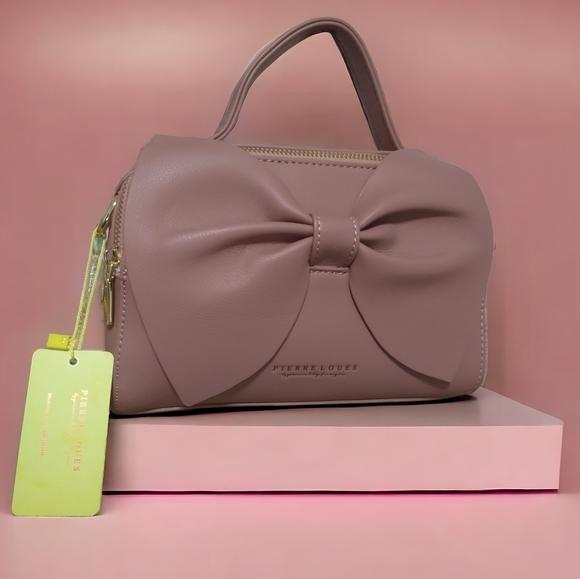 Elegant Mauve Pink Designer Leather Bow Front Shoulderbag and Luxury Wallet Set - Picture 1 of 3